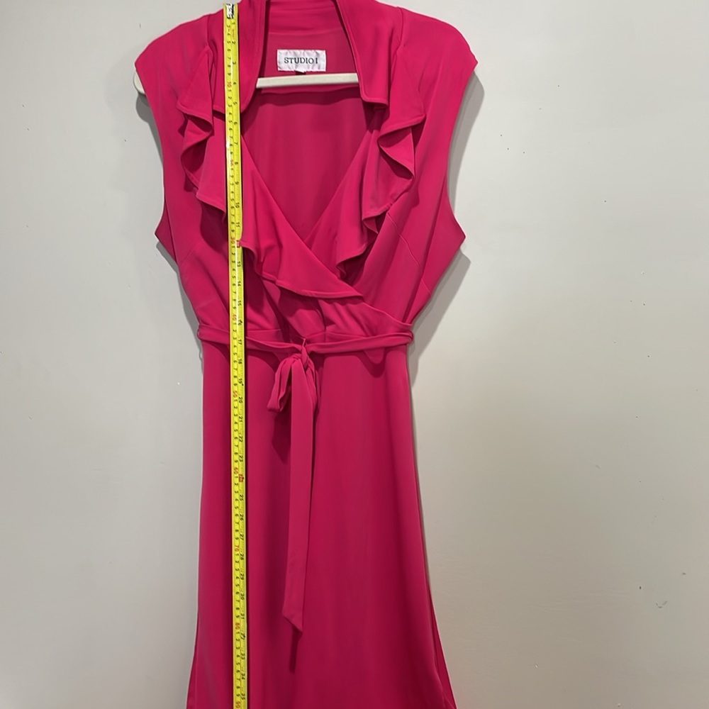 Studio One Hot Pink Ruffle Wrap Dress - Picture 7 of 11